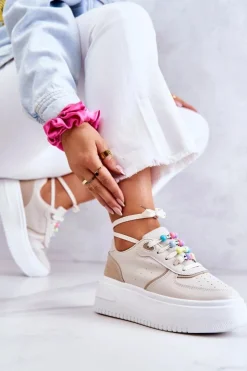 Damskie Boto Damskie Wiązane Buty Sportowe Sneakersy Beżowe Manila