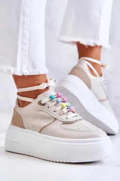 Damskie Boto Damskie Wiązane Buty Sportowe Sneakersy Beżowe Manila