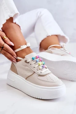 Damskie Boto Damskie Wiązane Buty Sportowe Sneakersy Beżowe Manila