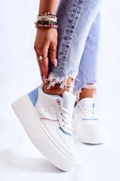 Boto Sneakersy Damskie*Damskie Wiązane Buty Sportowe Sneakersy Biało-Niebieskie Manila