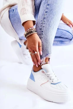 Boto Sneakersy Damskie*Damskie Wiązane Buty Sportowe Sneakersy Biało-Niebieskie Manila