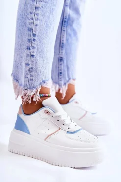 Boto Sneakersy Damskie*Damskie Wiązane Buty Sportowe Sneakersy Biało-Niebieskie Manila