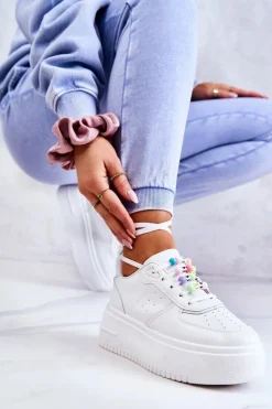 Boto Sneakersy Damskie*Damskie Wiązane Buty Sportowe Sneakersy Białe Manila
