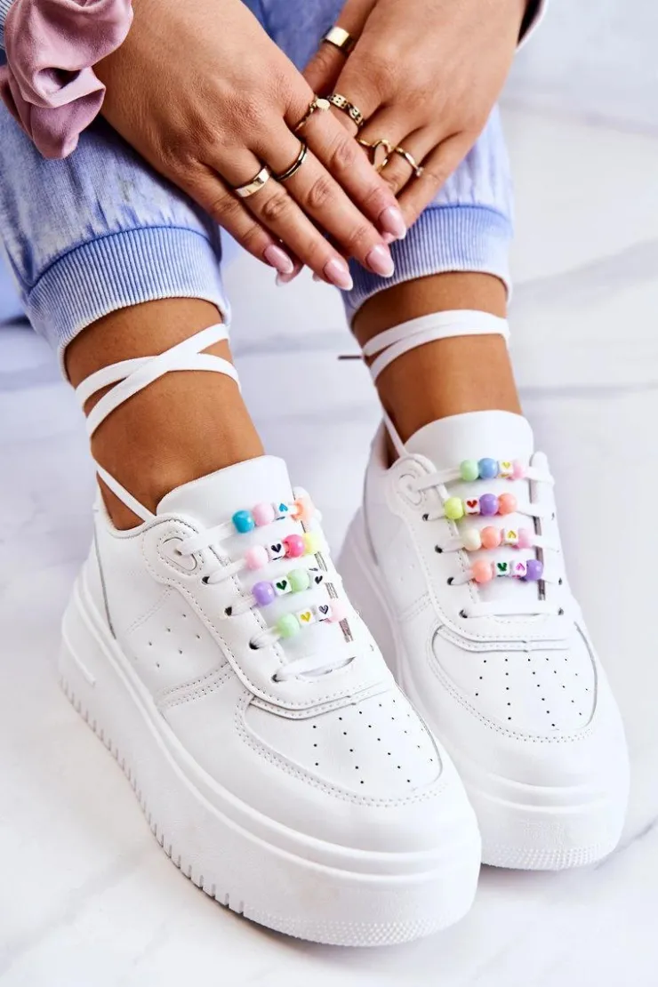 Boto Sneakersy Damskie*Damskie Wiązane Buty Sportowe Sneakersy Białe Manila