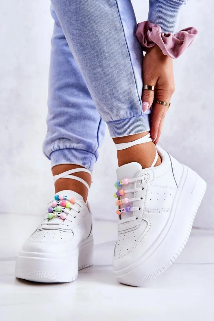 Boto Sneakersy Damskie*Damskie Wiązane Buty Sportowe Sneakersy Białe Manila