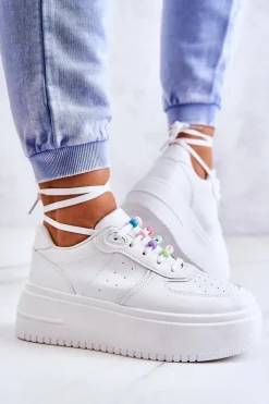 Boto Sneakersy Damskie*Damskie Wiązane Buty Sportowe Sneakersy Białe Manila