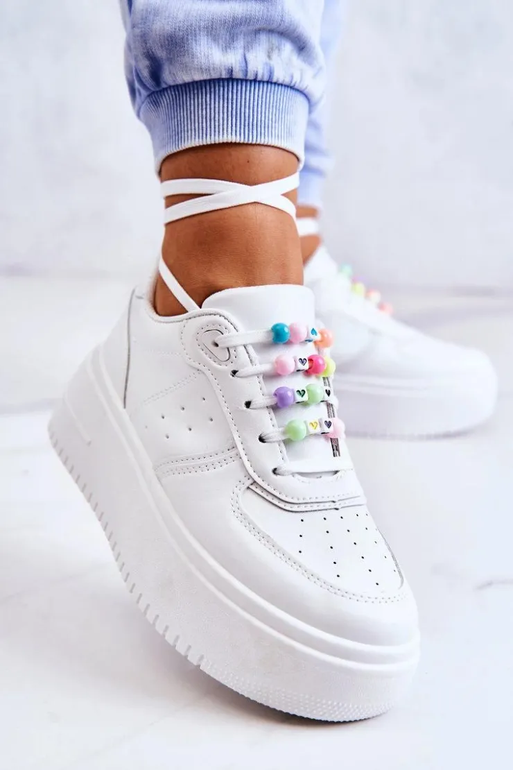 Boto Sneakersy Damskie*Damskie Wiązane Buty Sportowe Sneakersy Białe Manila
