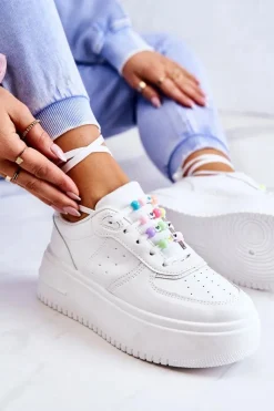 Boto Sneakersy Damskie*Damskie Wiązane Buty Sportowe Sneakersy Białe Manila