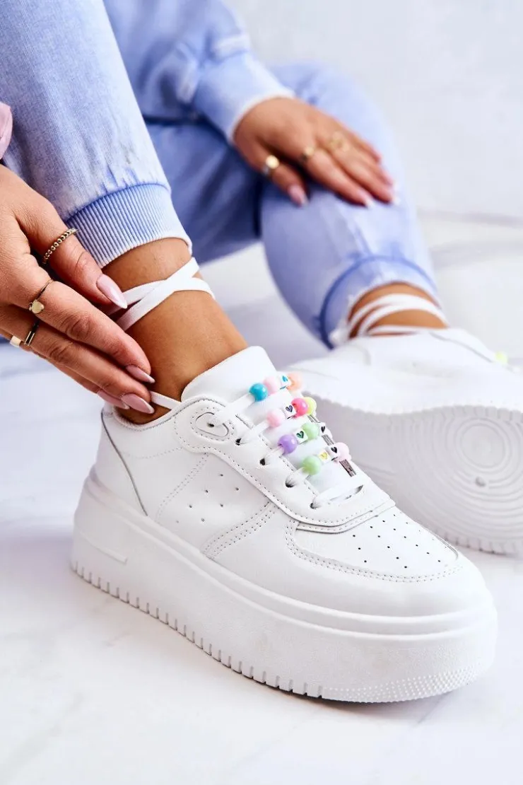 Boto Sneakersy Damskie*Damskie Wiązane Buty Sportowe Sneakersy Białe Manila
