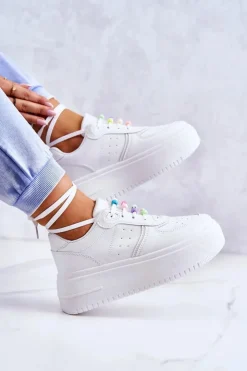 Boto Sneakersy Damskie*Damskie Wiązane Buty Sportowe Sneakersy Białe Manila