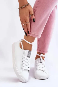 Outlet Evento Damskie Wiązane Klasyczne Trampki Białe Eleya Biały