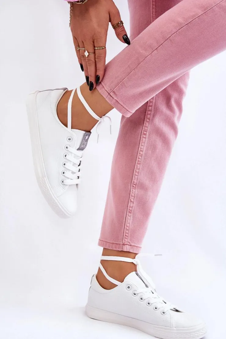 Outlet Evento Damskie Wiązane Klasyczne Trampki Białe Eleya Biały