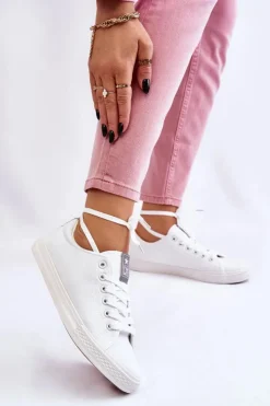 Outlet Evento Damskie Wiązane Klasyczne Trampki Białe Eleya Biały