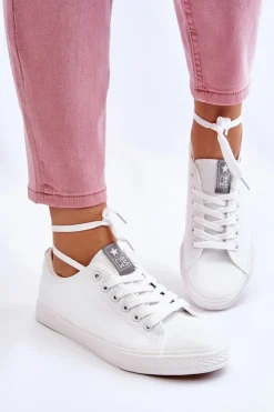 Outlet Evento Damskie Wiązane Klasyczne Trampki Białe Eleya Biały