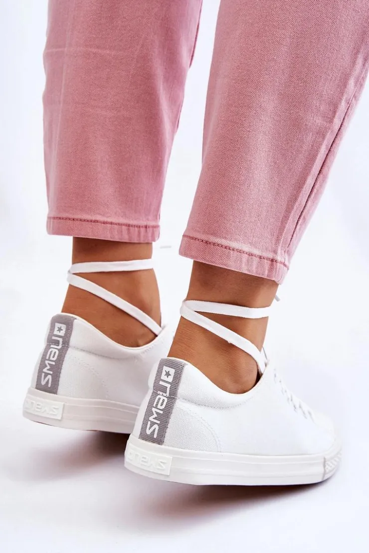 Outlet Evento Damskie Wiązane Klasyczne Trampki Białe Eleya Biały