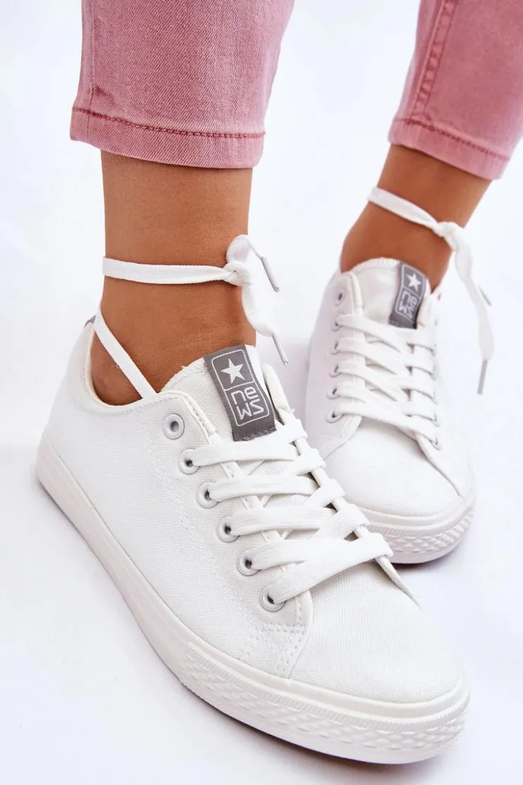 Outlet Evento Damskie Wiązane Klasyczne Trampki Białe Eleya Biały