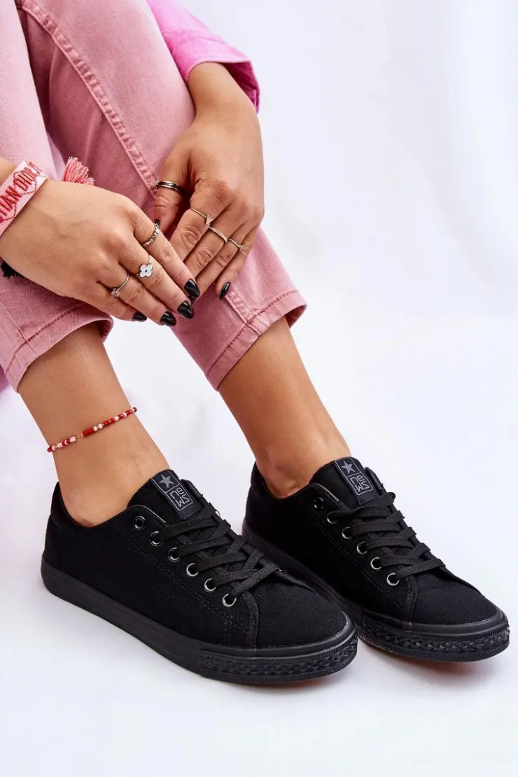 Evento Trampki Damskie Niskie*Damskie Wiązane Klasyczne Trampki Czarne Eleya Czarny