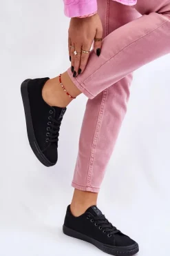 Evento Trampki Damskie Niskie*Damskie Wiązane Klasyczne Trampki Czarne Eleya Czarny