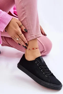 Evento Trampki Damskie Niskie*Damskie Wiązane Klasyczne Trampki Czarne Eleya Czarny