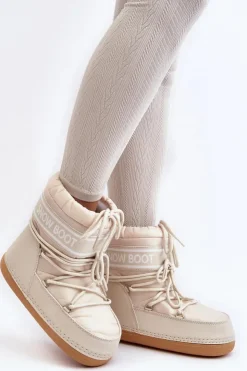 Boto Śniegowce Damskie*Damskie Wiązane Śniegowce Beżowe Soia Beżowy