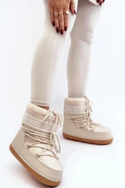 Boto Śniegowce Damskie*Damskie Wiązane Śniegowce Beżowe Soia Beżowy