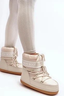 Boto Śniegowce Damskie*Damskie Wiązane Śniegowce Beżowe Soia Beżowy