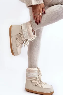 Boto Śniegowce Damskie*Damskie Wiązane Śniegowce Beżowe Soia Beżowy