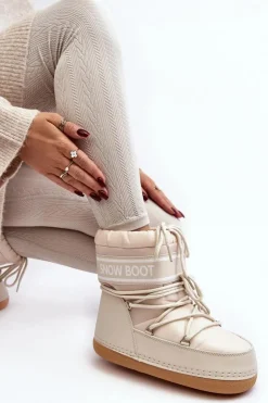 Boto Śniegowce Damskie*Damskie Wiązane Śniegowce Beżowe Soia Beżowy