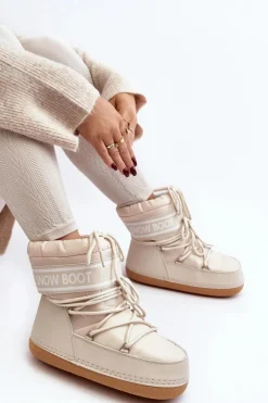 Boto Śniegowce Damskie*Damskie Wiązane Śniegowce Beżowe Soia Beżowy