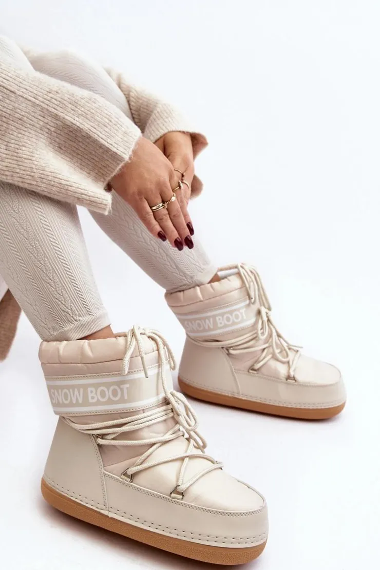 Boto Śniegowce Damskie*Damskie Wiązane Śniegowce Beżowe Soia Beżowy