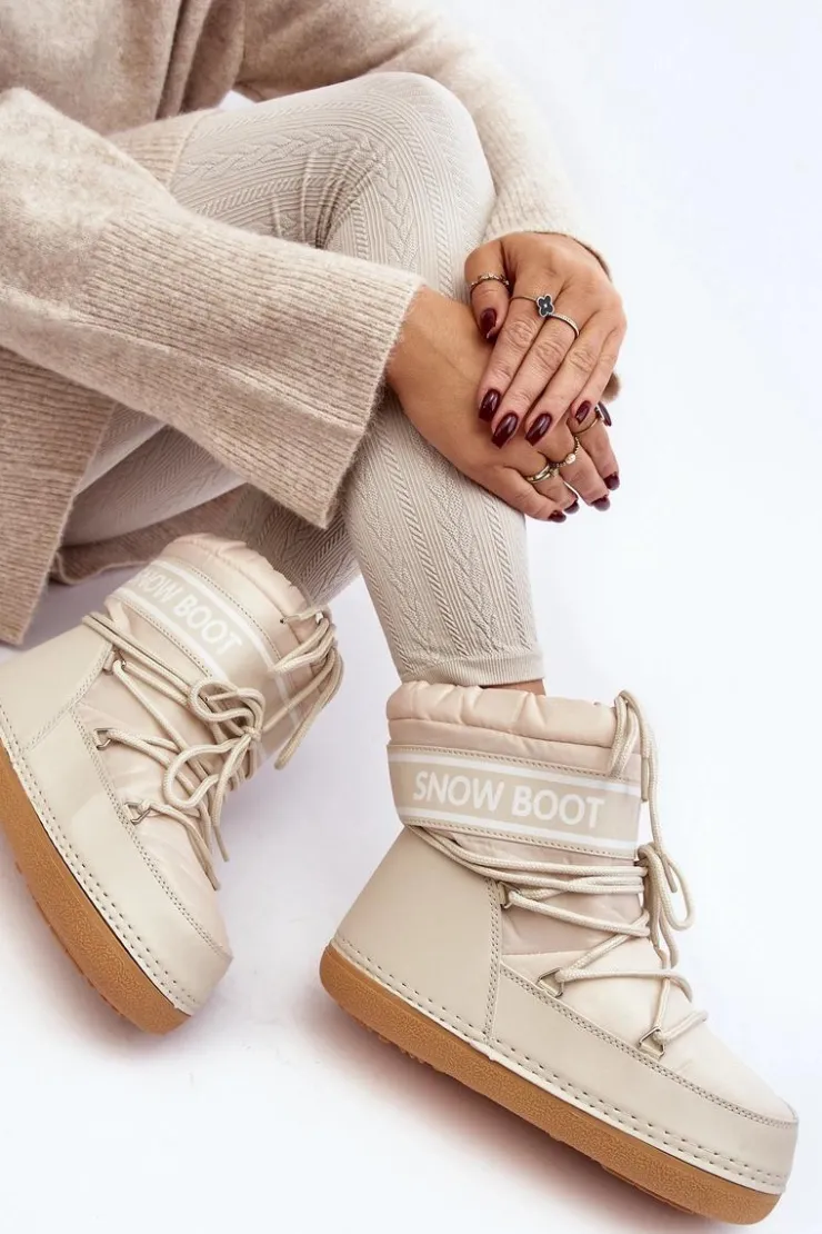 Boto Śniegowce Damskie*Damskie Wiązane Śniegowce Beżowe Soia Beżowy