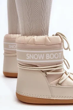 Boto Śniegowce Damskie*Damskie Wiązane Śniegowce Beżowe Soia Beżowy