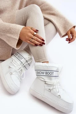 Boto Śniegowce Damskie*Damskie Wiązane Śniegowce Białe Soia Biały