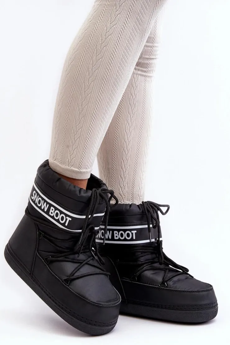 Outlet Boto Damskie Wiązane Śniegowce Czarne Soia Czarny