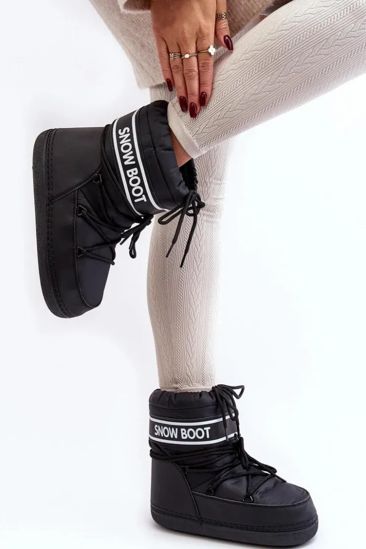 Outlet Boto Damskie Wiązane Śniegowce Czarne Soia Czarny