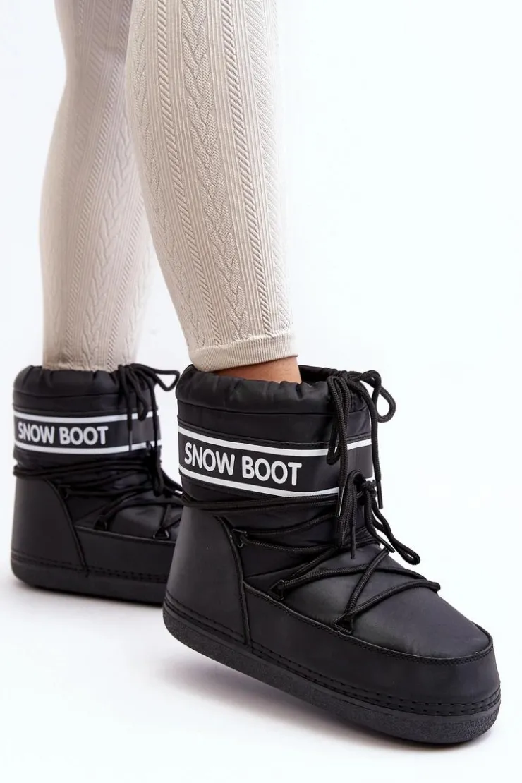 Outlet Boto Damskie Wiązane Śniegowce Czarne Soia Czarny