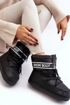 Outlet Boto Damskie Wiązane Śniegowce Czarne Soia Czarny