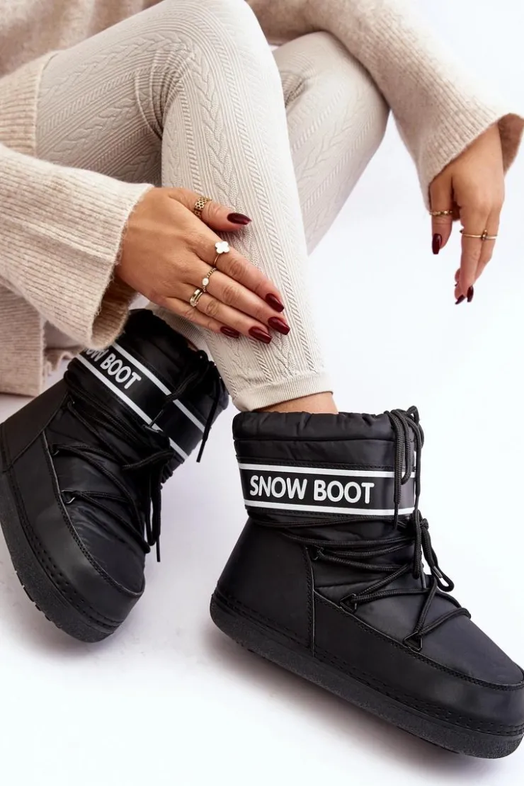 Outlet Boto Damskie Wiązane Śniegowce Czarne Soia Czarny