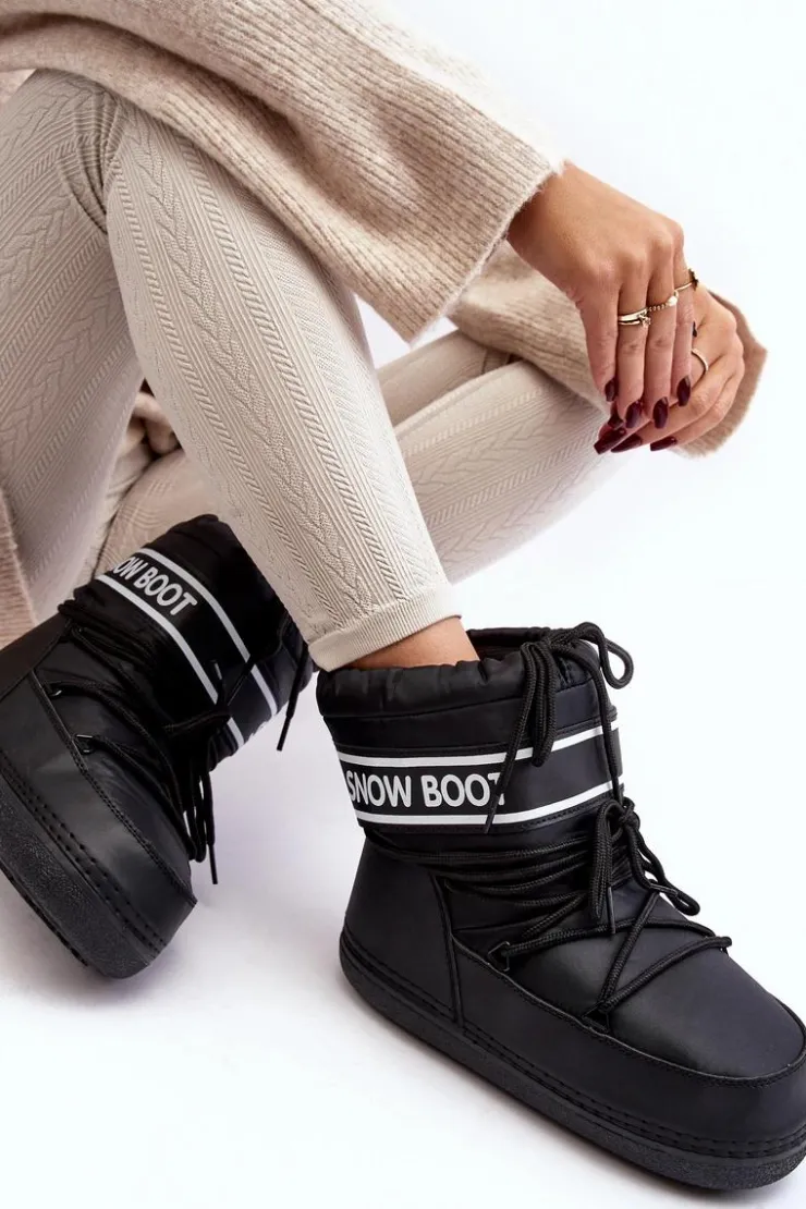 Outlet Boto Damskie Wiązane Śniegowce Czarne Soia Czarny