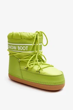 Outlet Boto Damskie Wiązane Śniegowce Oliwkowe Soia Zielony