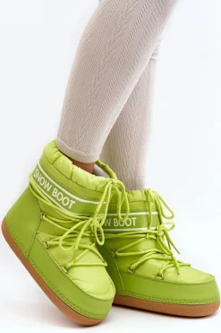 Outlet Boto Damskie Wiązane Śniegowce Oliwkowe Soia Zielony