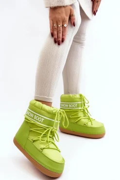 Outlet Boto Damskie Wiązane Śniegowce Oliwkowe Soia Zielony