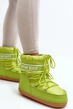 Outlet Boto Damskie Wiązane Śniegowce Oliwkowe Soia Zielony