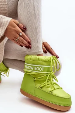 Outlet Boto Damskie Wiązane Śniegowce Oliwkowe Soia Zielony