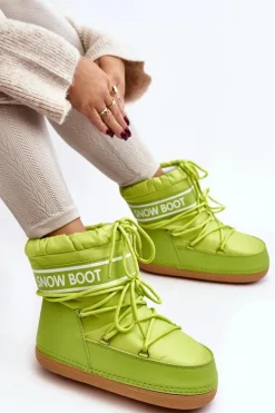 Outlet Boto Damskie Wiązane Śniegowce Oliwkowe Soia Zielony