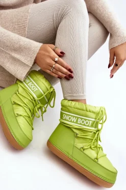 Outlet Boto Damskie Wiązane Śniegowce Oliwkowe Soia Zielony