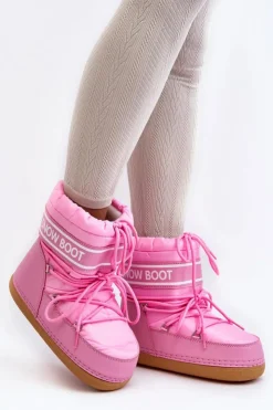 Boto Śniegowce Damskie*Damskie Wiązane Śniegowce Różowe Soia