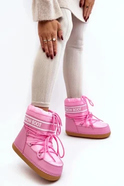 Boto Śniegowce Damskie*Damskie Wiązane Śniegowce Różowe Soia