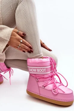 Boto Śniegowce Damskie*Damskie Wiązane Śniegowce Różowe Soia
