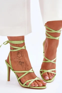 Hot Boto Damskie Wiązane Sandałki Na Szpilce Zielone Meya Zielony